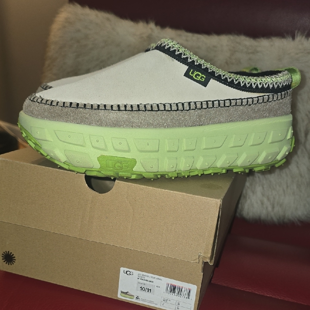 UGG Venture Daze Cream and Green Mules, Sz 10-11
